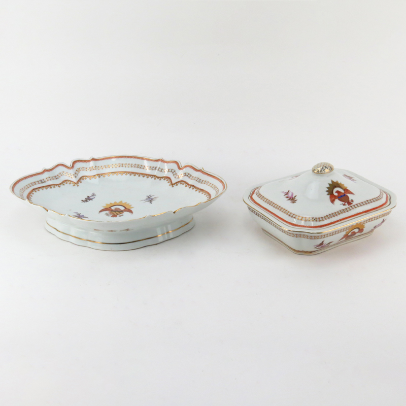 Two (2) Vintage Chinese 18th Century Style Export Porcelain for the American Market Tableware. Includes a large serving dish and covered dish.