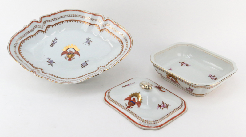 Two (2) Vintage Chinese 18th Century Style Export Porcelain for the American Market Tableware. Includes a large serving dish and covered dish.