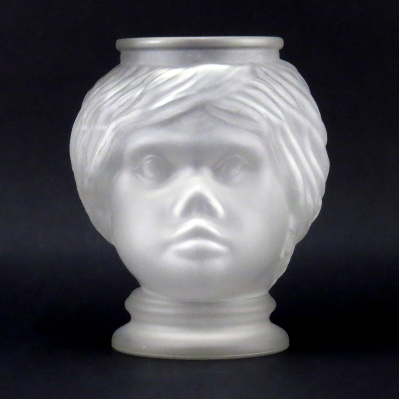 Mid Century Frosted Glass Blackamoor Girl Head Vase/Planter.