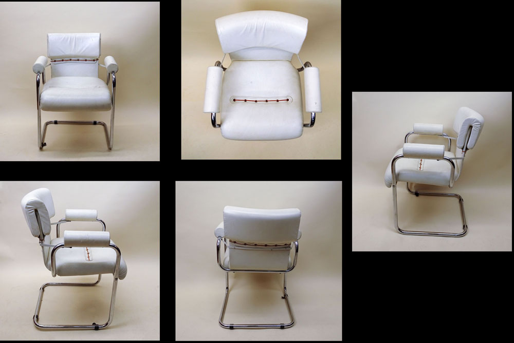 Set of Three (3) 1970's Guido Faleschini  by Mariani for Pace Leather and Chrome Chairs.