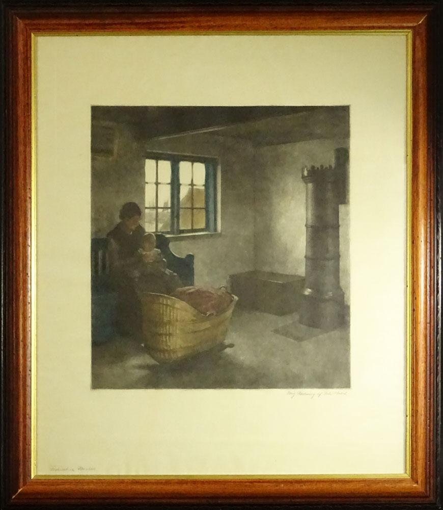 Peter Vilhelm Ilsted Danish (1861-1933) Color Mezzotint "Fisherman's Room at Hornbaek" Circa 1932.