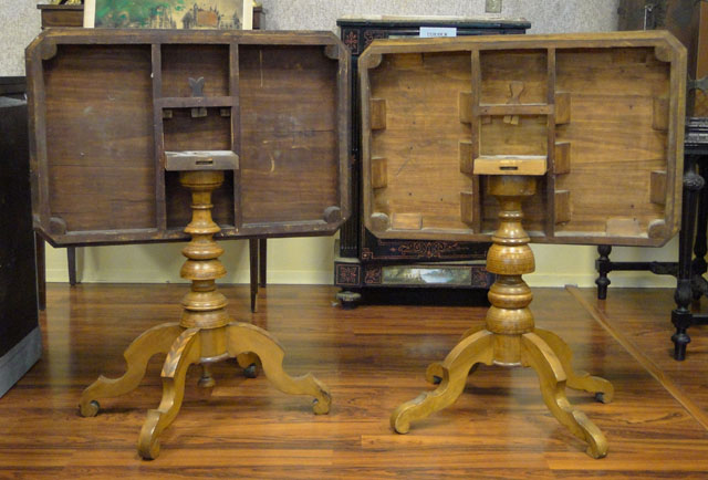 Lot of Two (2) Associated 19th Century Italian Inlaid Walnut Tilt-top Game Tables or Side Tables each with Marquetry Inlay of a Roman Charioteer and a Double Parquetry Border Comprised of Various Exotic Woods.