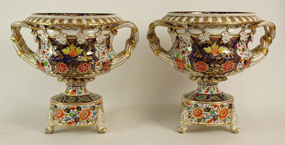 Impressive Pair of Porcelain 'Japan' Pattern Warwick Wine Coolers Attributed to Bloor Derby, England c. 1825. 