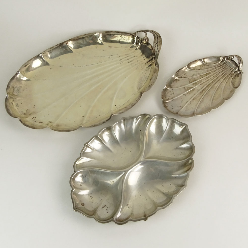 Collection of Three (4) Sterling Silver Leaf Shaped Serving Trays