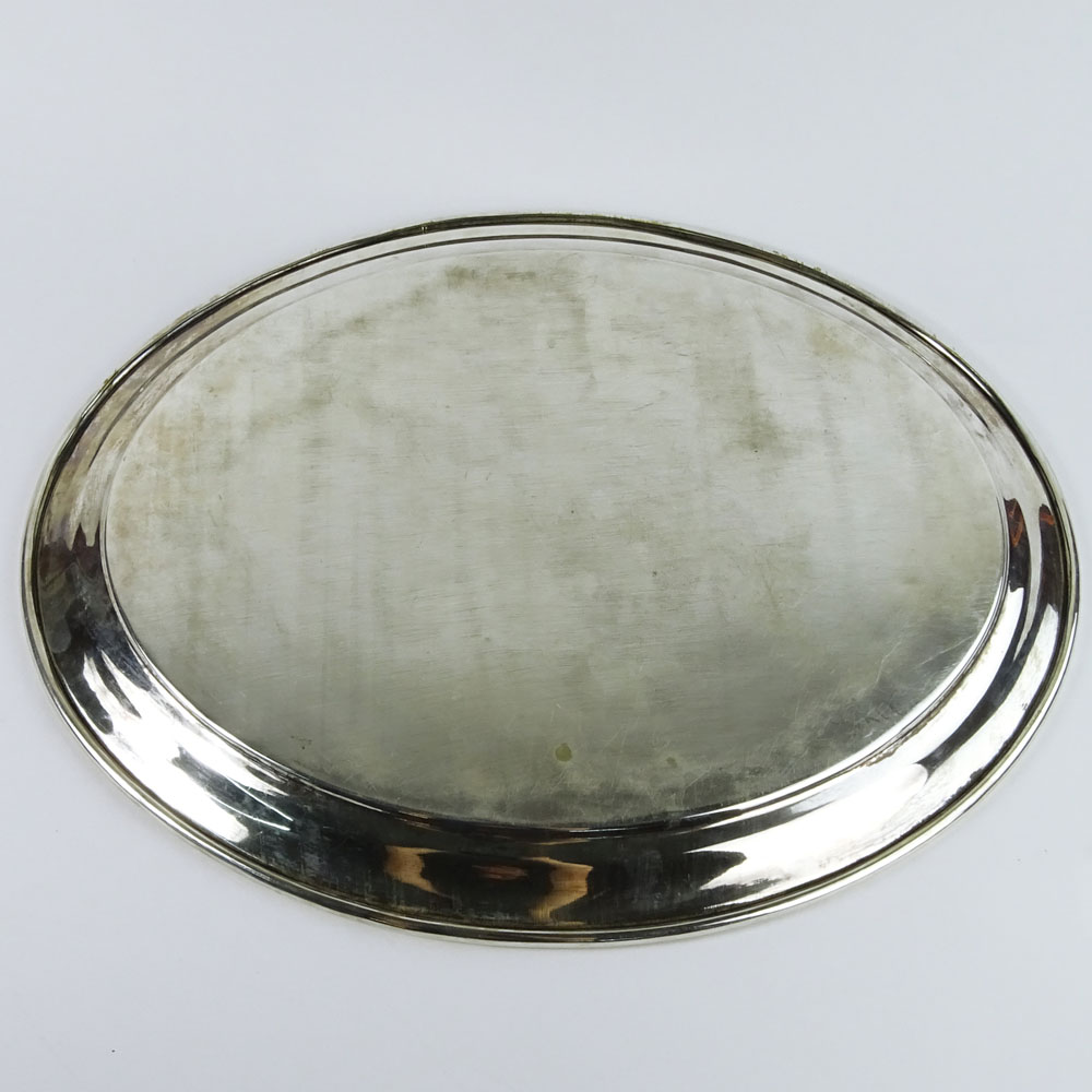 19th Century German Silver Oval Tray. Inscribed with date 1875. Signed.