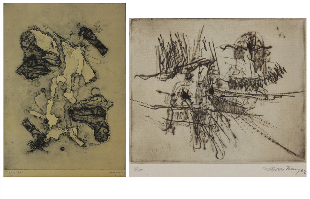 Two (2) Vintage Abstract Signed Etchings.