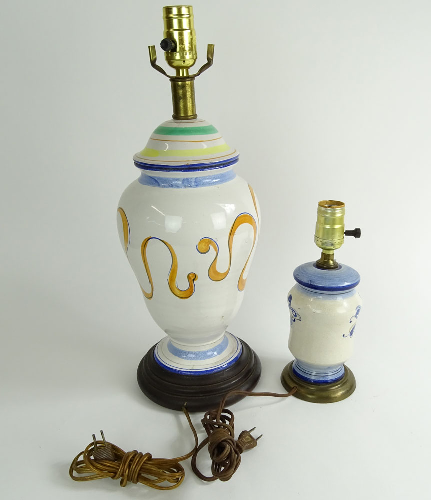 Lot of Two (2) Vintage Hand Painted Pottery "Apothecary" Lamps. 