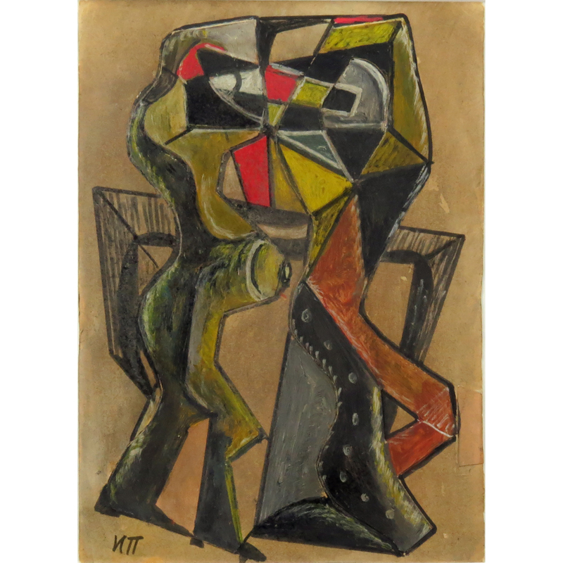 Ivan Puni aka Jean Albert Pougny, Russian/French (1892-1956) Ink/gouache on card "Cubist Figures".