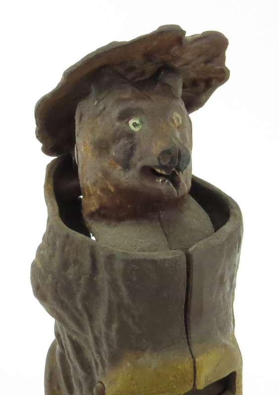 Antique "Teddy And The Bear" Cast Iron Mechanical Bank. 