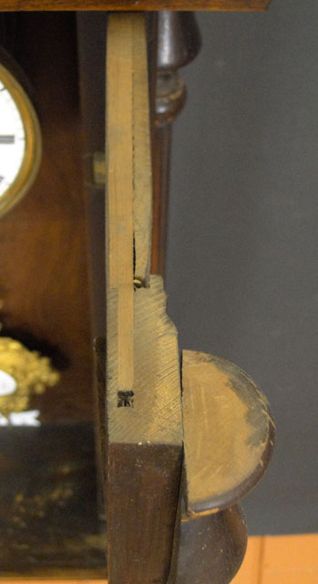 19th Century Vienna Regulator Rosewood Wall Clock with Porcelain Dial and Ornate Gilt Metal Pendulum.