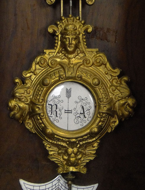 19th Century Vienna Regulator Rosewood Wall Clock with Porcelain Dial and Ornate Gilt Metal Pendulum.