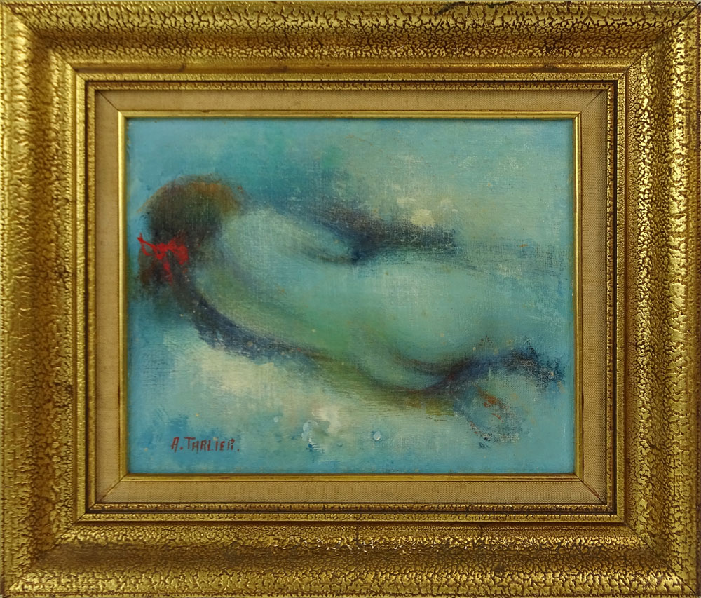 Decorative 20th Century Oil on Canvas "Reclining Nude"  Signed A. Tarlier