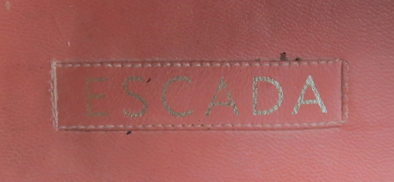 Pair Escada Peach/Salmon Stacked Heel Loafers.