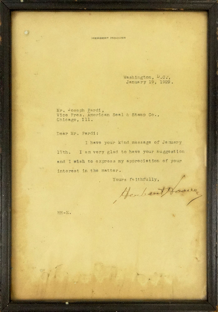 Herbert Hoover (1874-1964) 31st President of the United States. Signed Letter