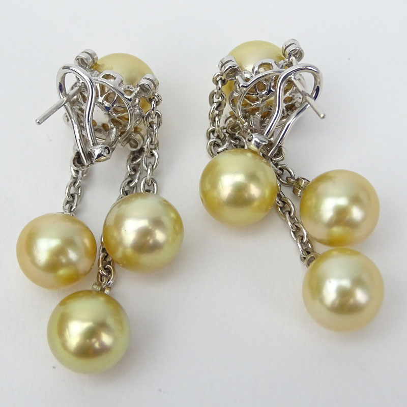 Golden Pearl, Approx. .44 Carat Diamond and 18 Karat White Gold Chandelier Earrings. 