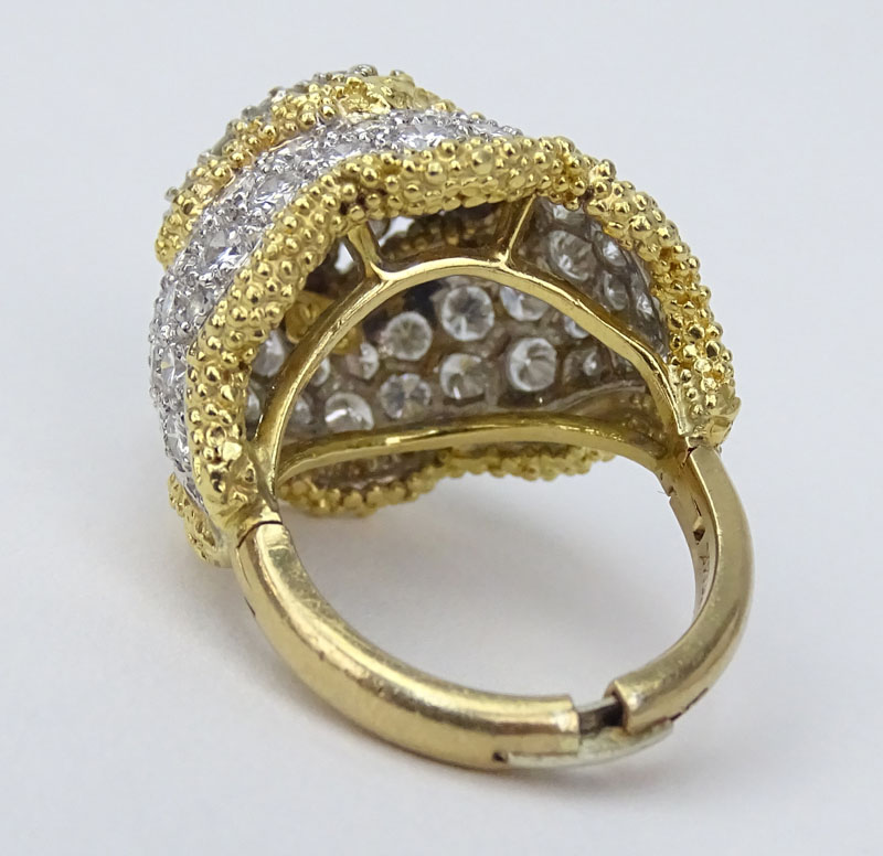 Vintage Circa 1950s Approx. 3.0 Carat Round Brilliant Cut Diamond, 18 Karat and 14 Karat Yellow Gold Dome Dinner Ring. 