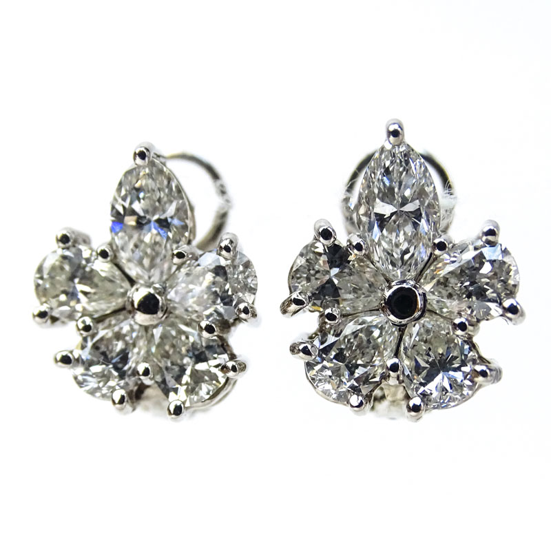 Vintage Tiffany & Co Style Approx. 3.75 Carat Pear Shape and Marquise Cut Diamond and Platinum Earrings.