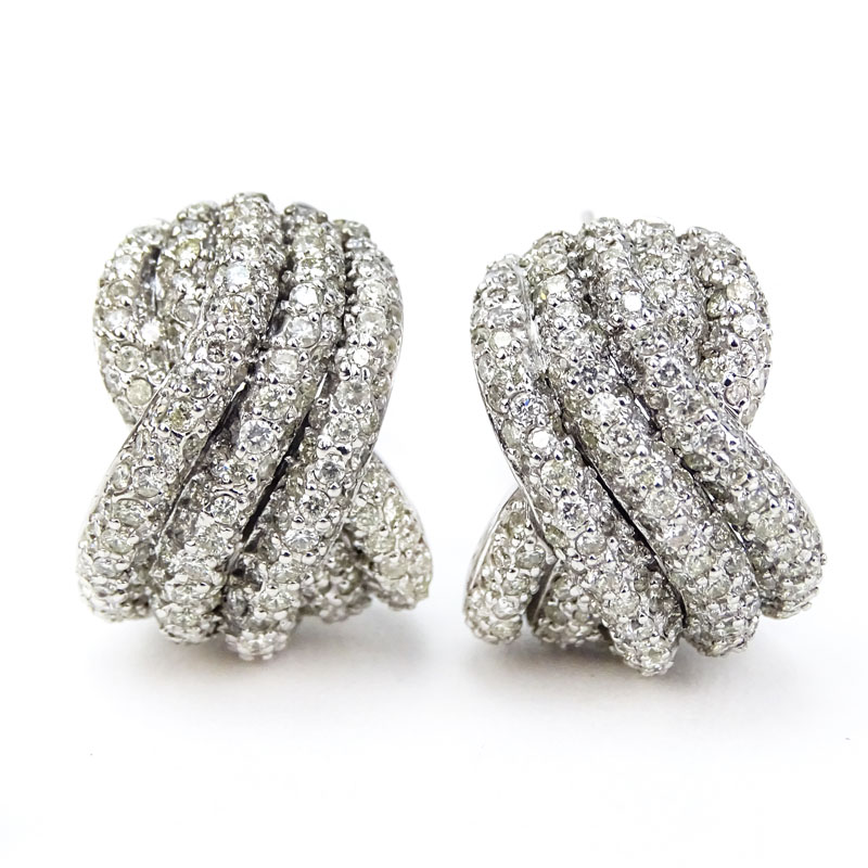 Approx. 4.89 Carat Pave Set Round Brilliant Cut Diamond and 18 Karat White Gold Earrings.