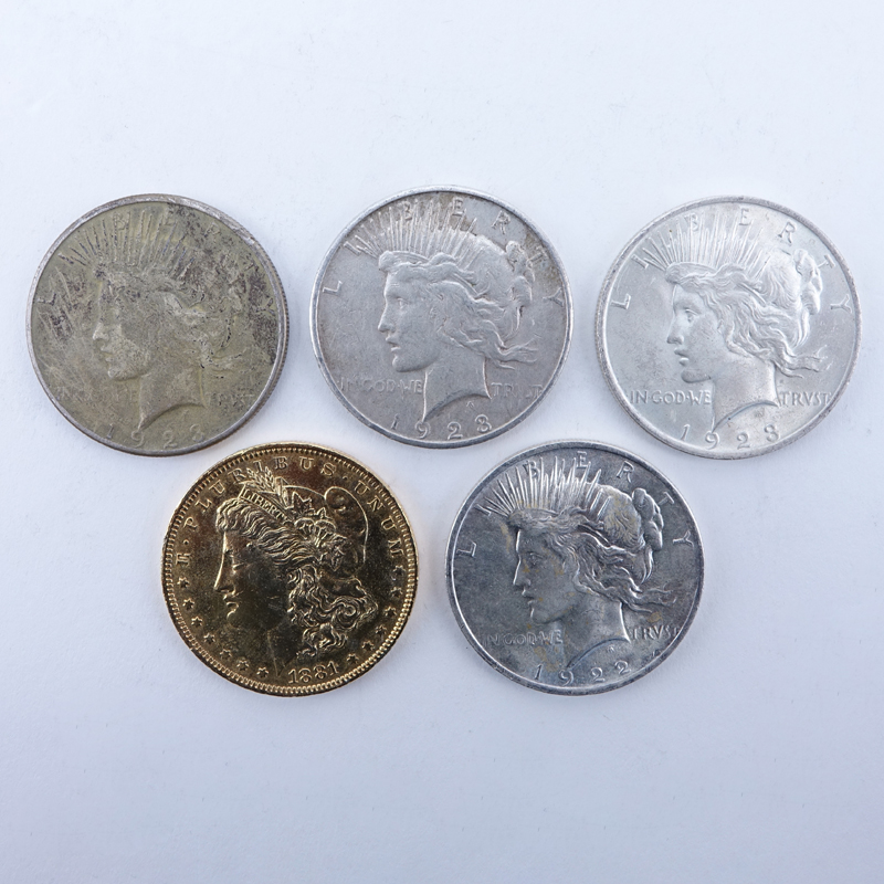 Collection of Five (5) U.S. Silver Dollars.