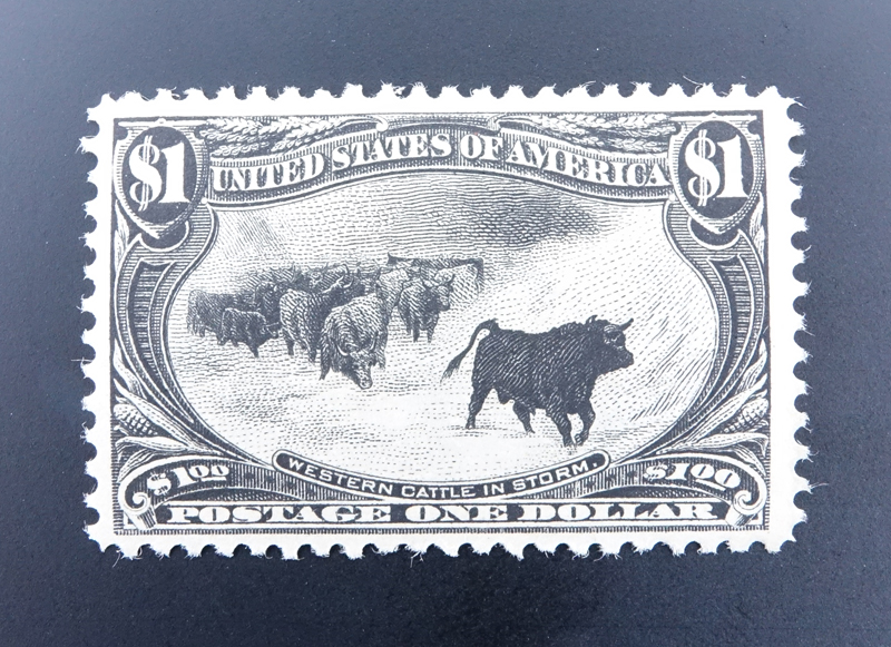 Antique Trans-Mississippi Issue "Western Cattle in Storm" Commemorative Postage Stamp in Sleeve. 