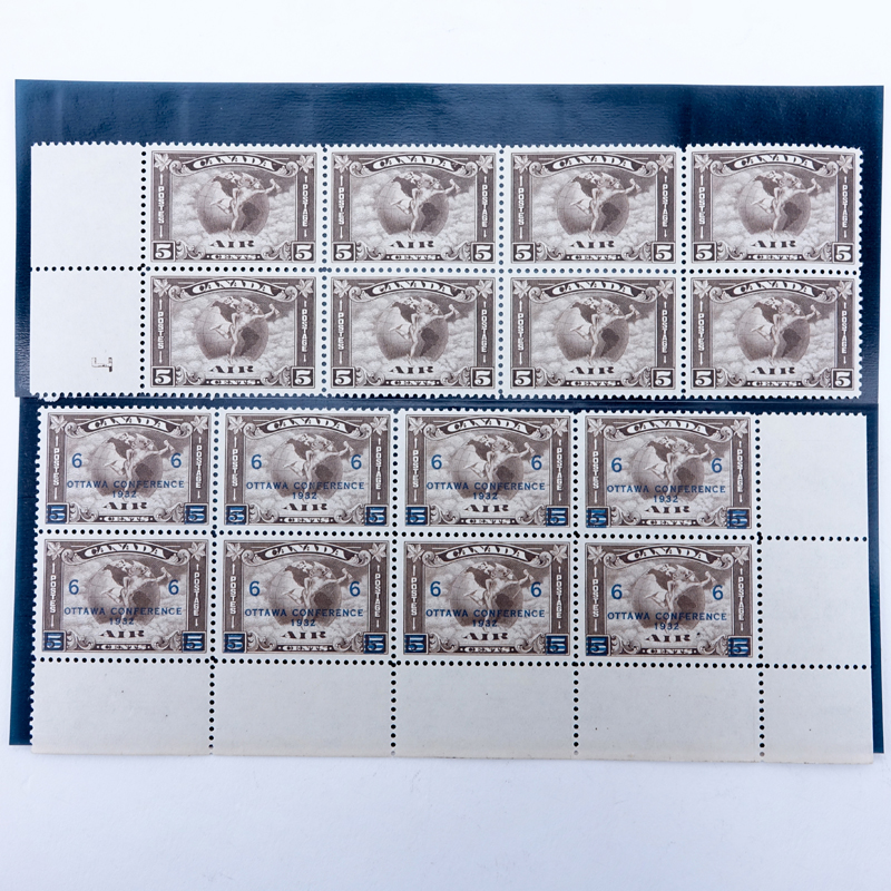 Collection of Sixteen (16) Canadian 5 Cent Mercury Airmail Postage Stamps in Sleeves.