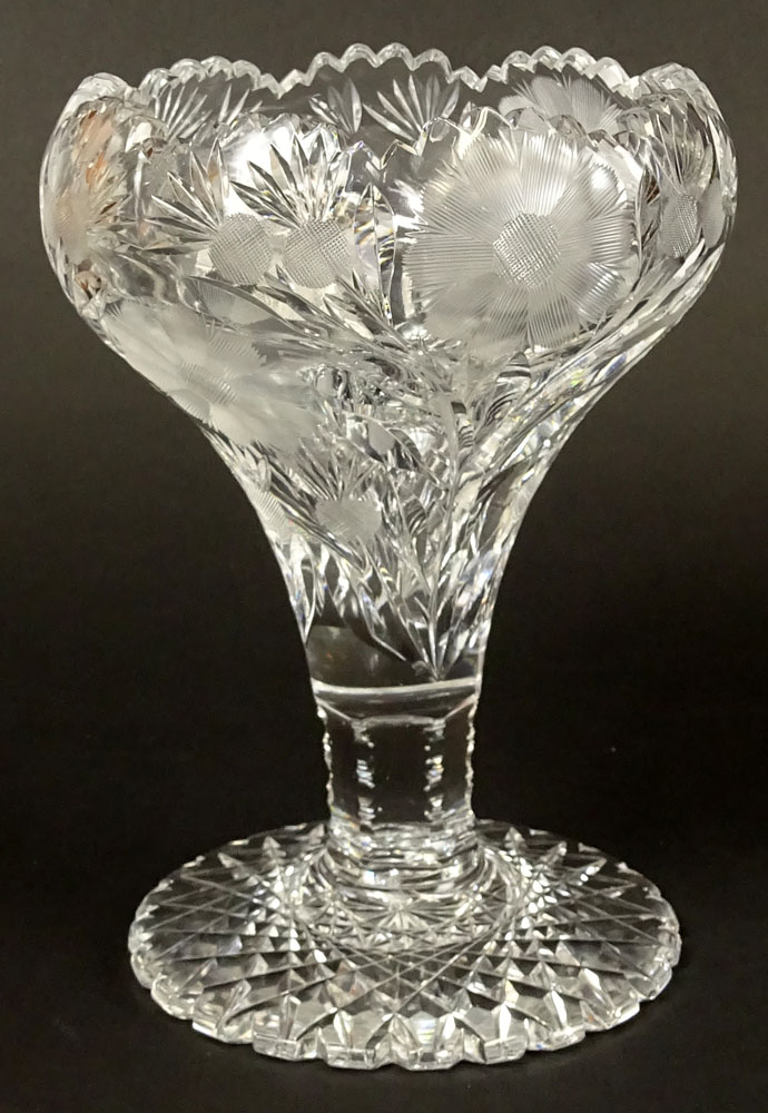 Antique American Brilliant Cut Glass Vase/Pedestal Bowl.