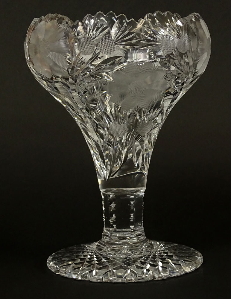 Antique American Brilliant Cut Glass Vase/Pedestal Bowl.