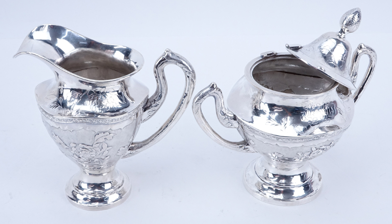 Vintage Chinese Yeching Sterling Silver Four (4) Piece Tea Set.