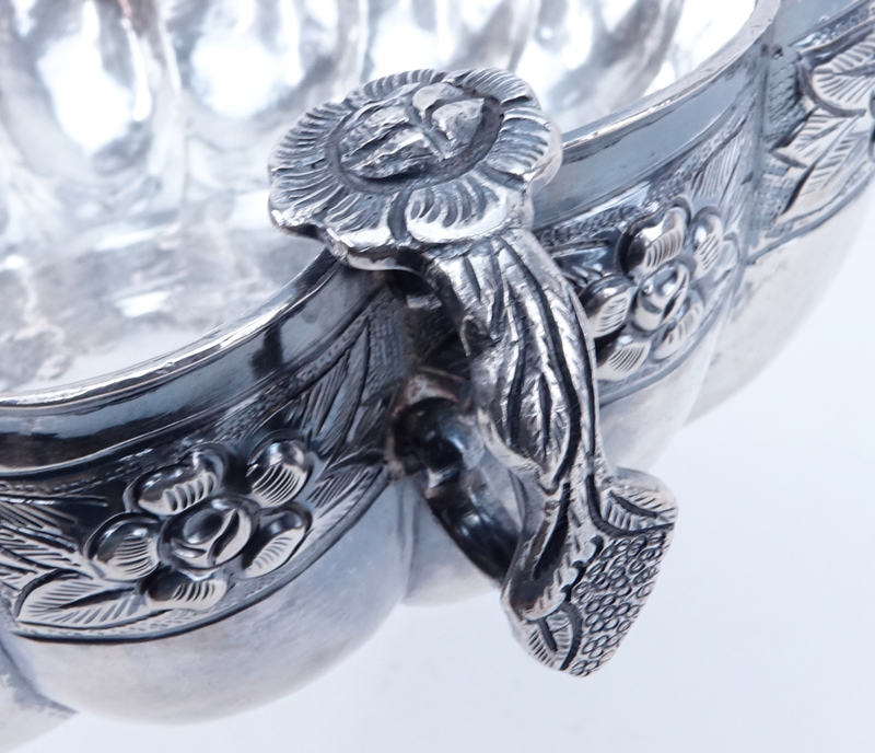 Sanborns Mexican Sterling Silver Bowl. Melon ribbed with floral repousse design.