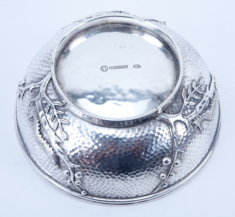 Antique Pavel Ovchinnikov Russian Sterling Silver Relief Bowl.