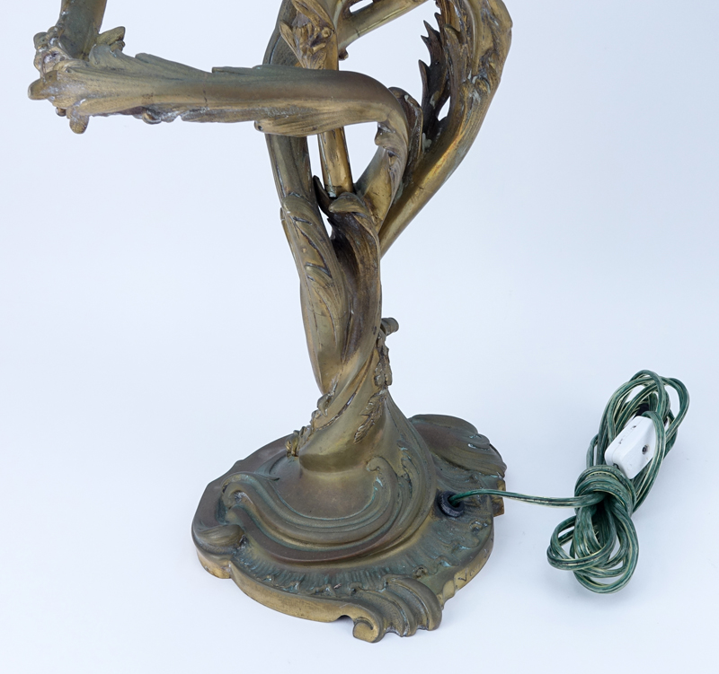 Pair of Georges Van de Voorde, Dutch (1878-1970) Antique Gilt Bronze Three-Arm Candelabras Lamps. 