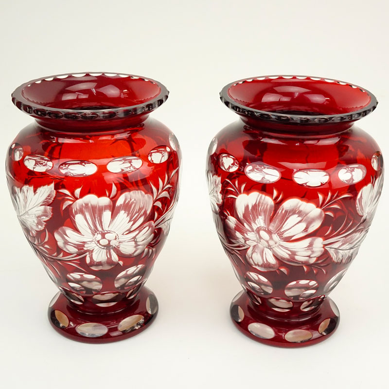 Pair of Bohemian Ruby to Clear Vases.
