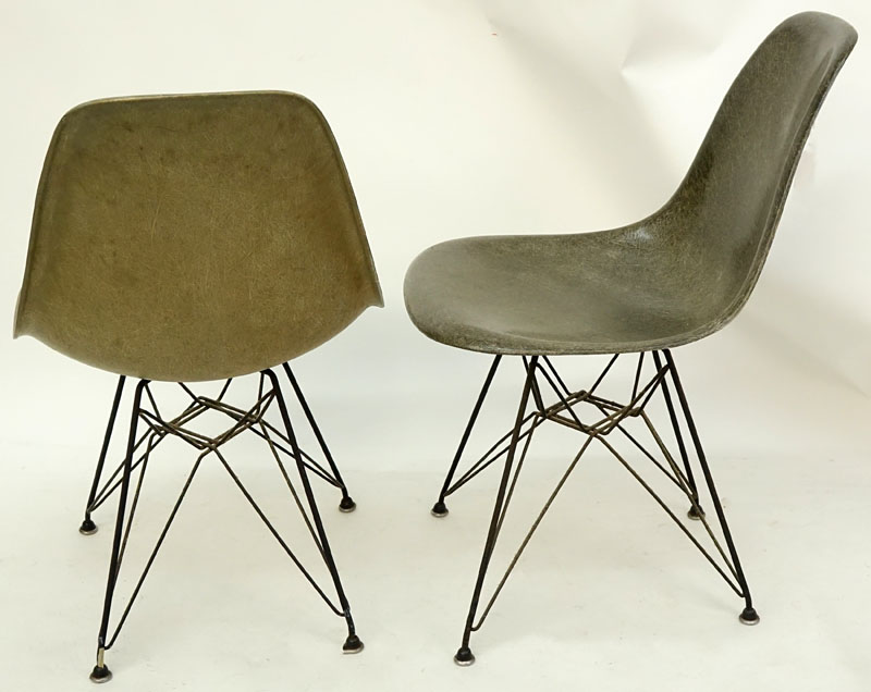 Pair of Eames for Herman Miller Molded Fiberglass Side Chairs on Eiffel Tower Bases.