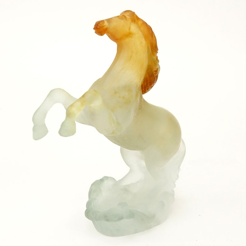Daum, France Pate de Verre Art Glass Rearing Horse Figure. 
