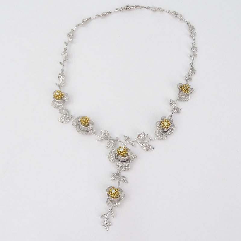 Vintage 5.78 Carat Round Brilliant Cut Diamond and 18 Karat White and Yellow Gold Pendant Necklace.