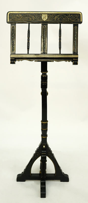 Antique Eastlake Style Mother of Pearl Inlaid and Gilt Painted Ebonized Music Stand.