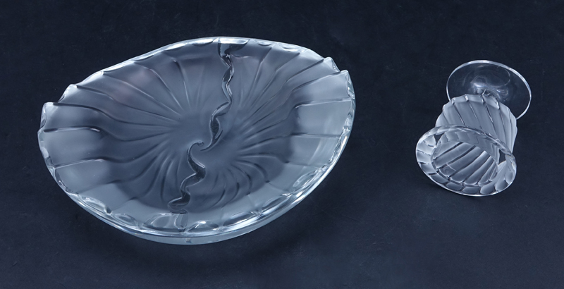Two (2) Pc Lalique Smoking Set. Includes: Nancy ashtray and Smyrne cigarette holder.