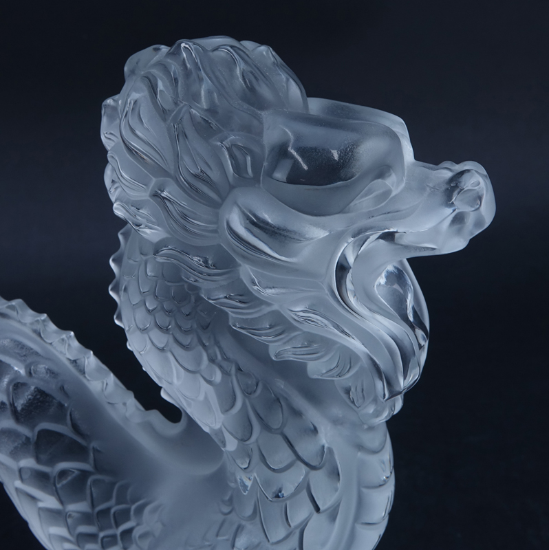 Lalique Frosted Crystal Dragon Figure.