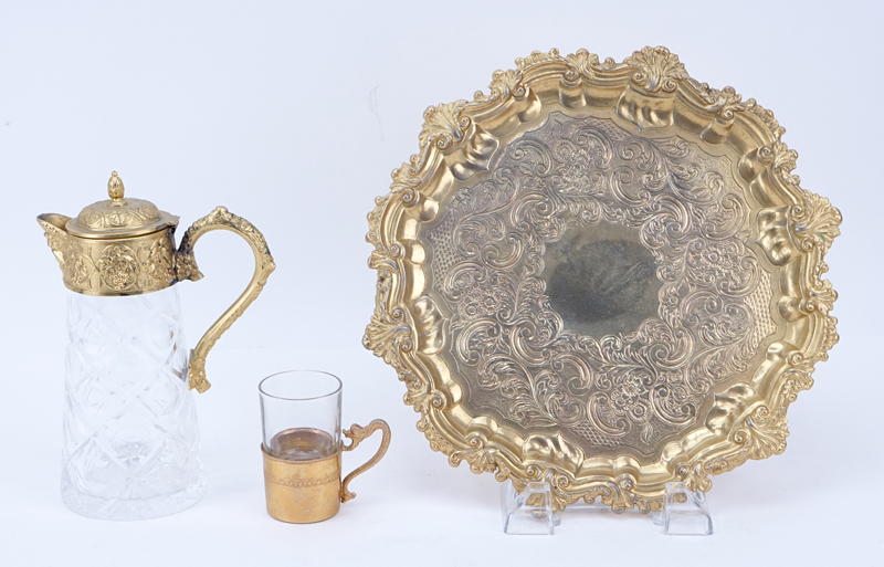 Vintage Assembled Bronze, Gold Plate and Crystal Espresso Set.