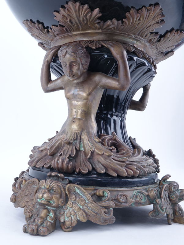 Large Modern Empire Style Bronze Mounted Porcelain Centerpiece.