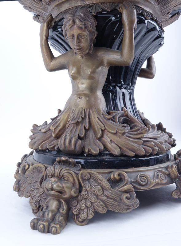 Large Modern Empire Style Bronze Mounted Porcelain Centerpiece.