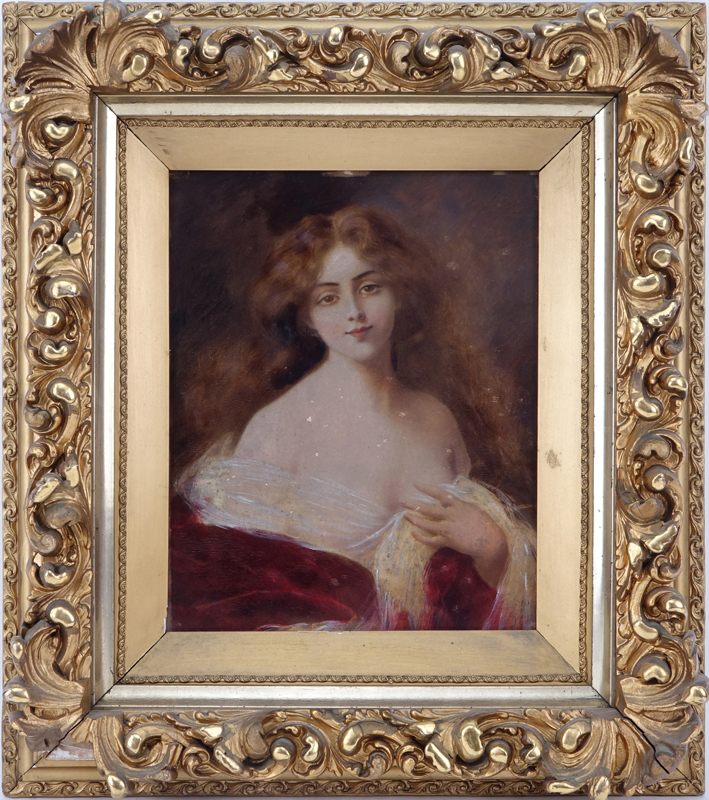 19/20th Century Art Nouveau Oil on Board, Portrait of a Young Girl. 