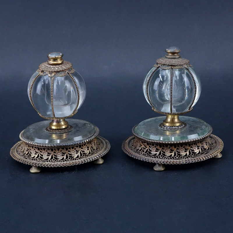 Grouping of Seven (7) Antique Brass Mounted Glassware.