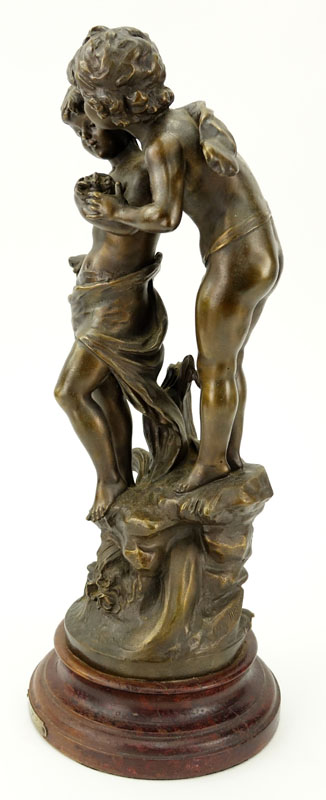 After: August Moreau, French (1834-1917) "Le Nid" White Metal Sculpture on Wooden Base.