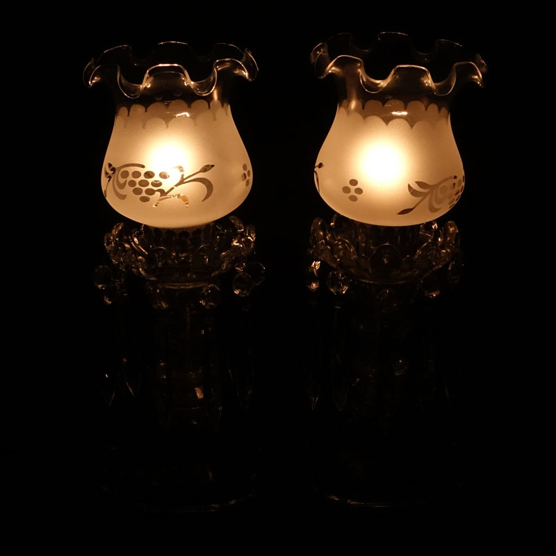 Pair Vintage Luster Style Glass Lamps With Prisms.