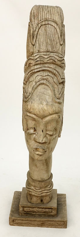 Large African Carved Wood Bust Of A Woman.
