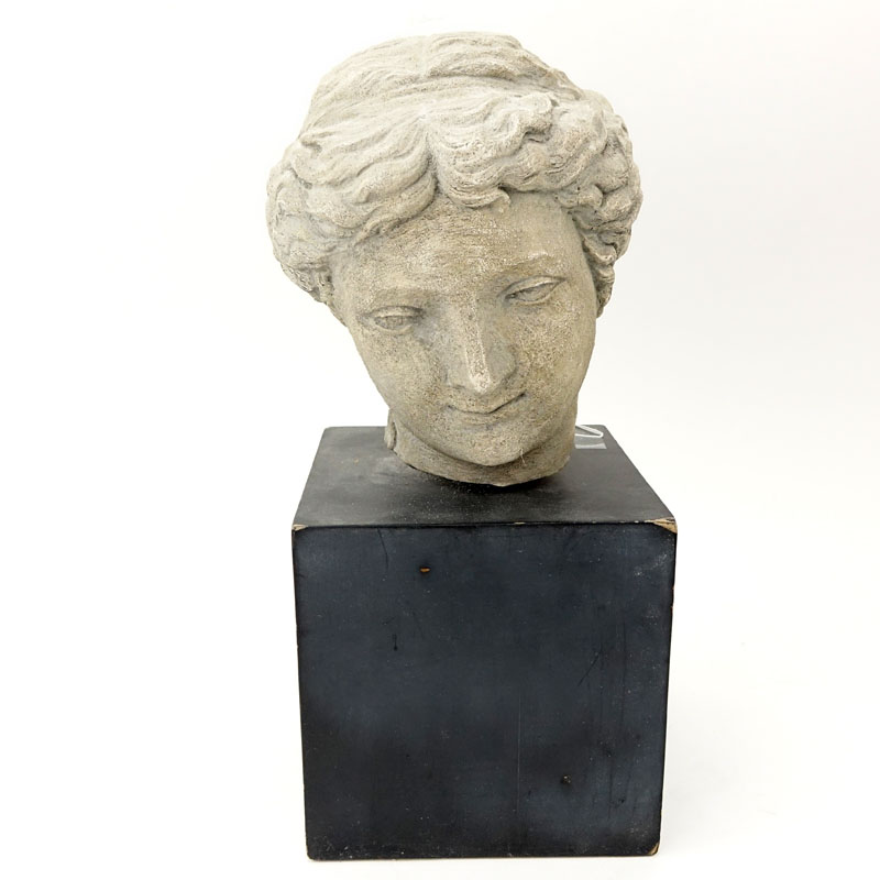 Modern Faux Stone "Greek Bust" on Wood Stand. 