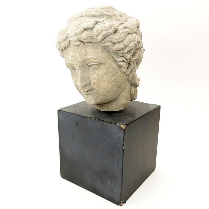 Modern Faux Stone "Greek Bust" on Wood Stand. 