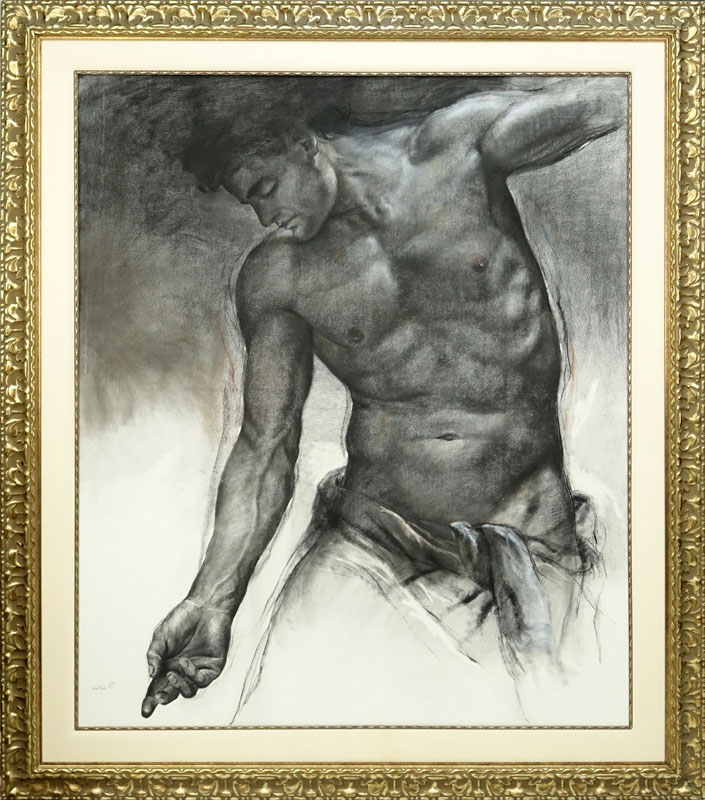 Impressive Contemporary Pencil, Pastel and Oil On Canvas "Inclinacion" Signed lower left. Good condition. 