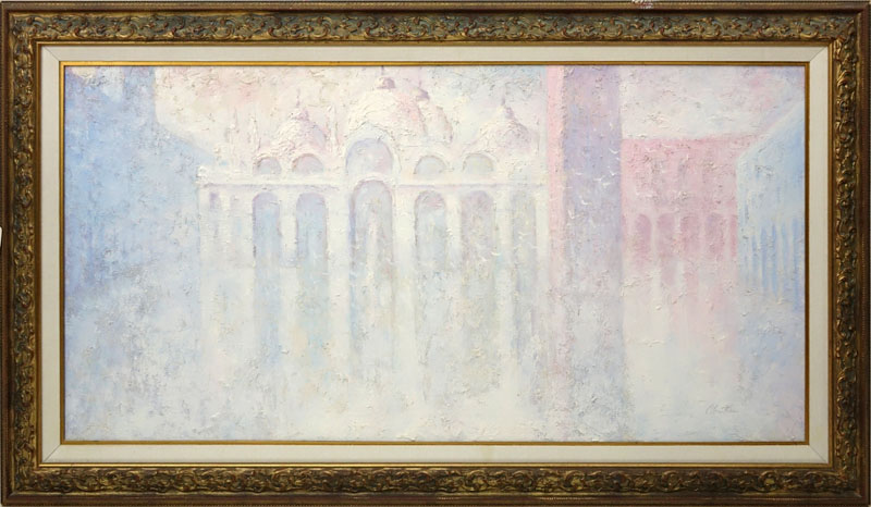 Contemporary Oil On Canvas "Piazza San Marco, Venice". Signed Cloutier, titled en verso. 